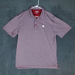 Straight Down Polo Shirt Mens Large Red Gray Striped Performance Golf Stretch